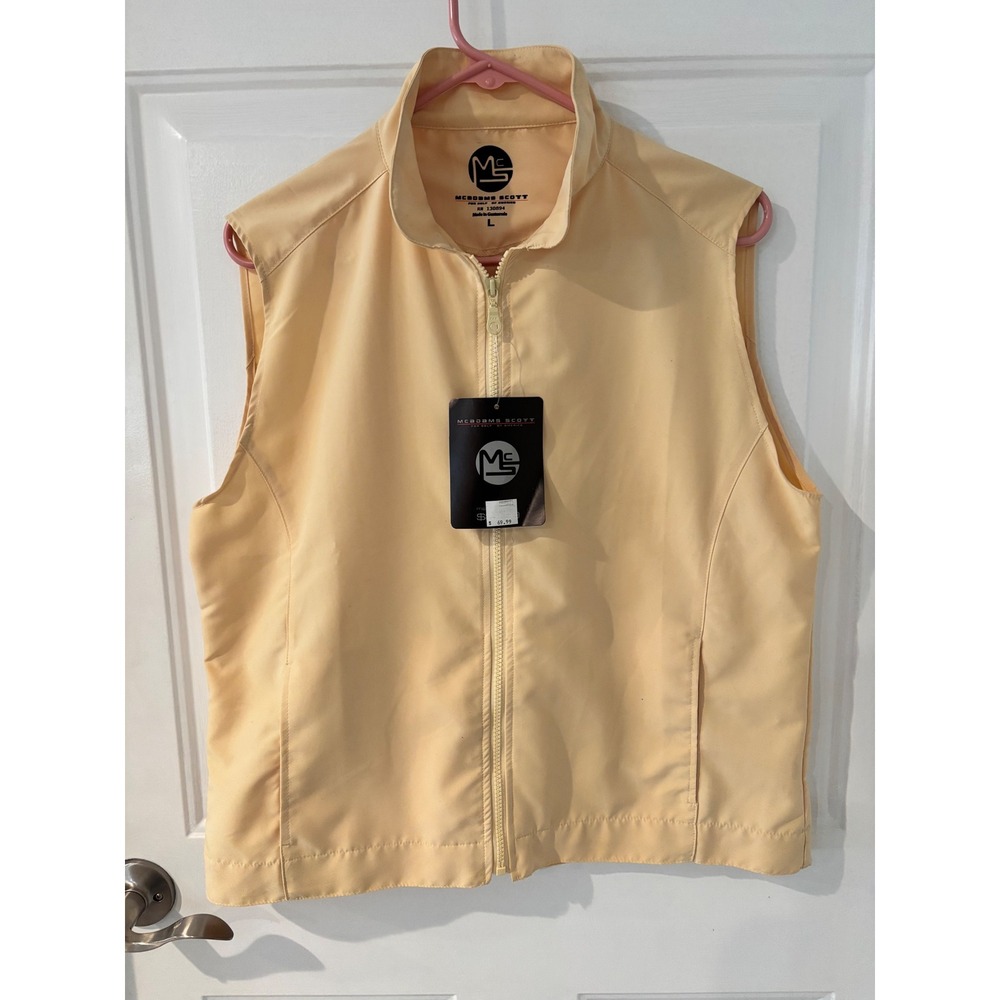 McAdams Scott Mens Golf Vest Large Yellow Full Zip Mock Neck Lightweight NWT